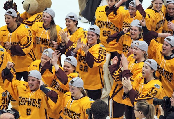 The Gophers celebrated their 6-3 victory over Boston University.