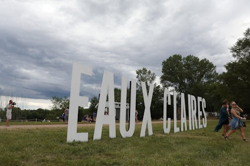 Festival goers took photos with a massive Eaux Claires sign.