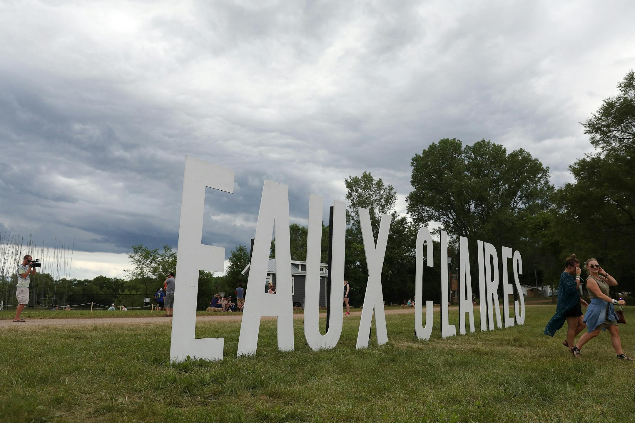 Festival goers took photos with a massive Eaux Claires sign.