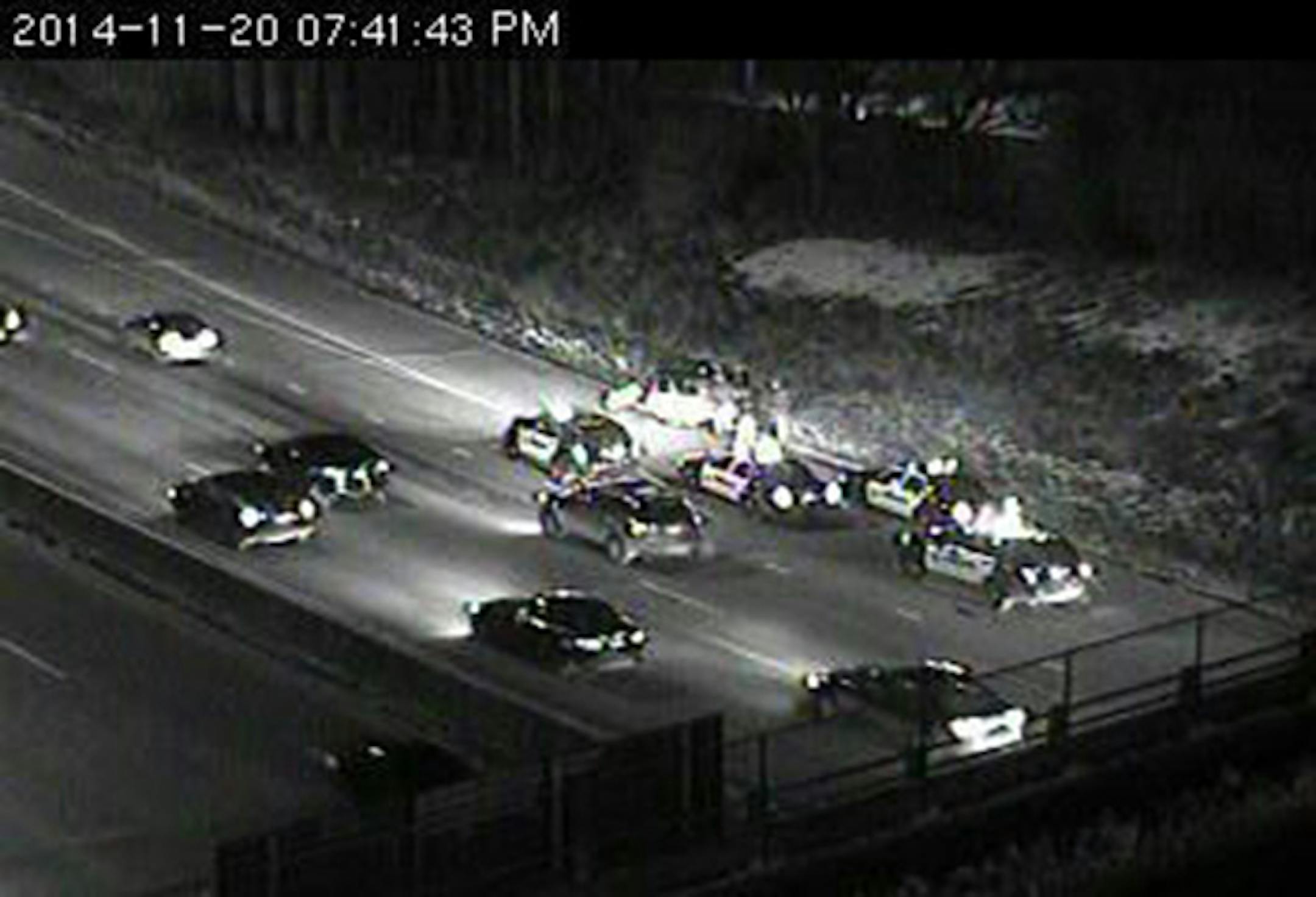 A MnDOT traffic camera showed the scene Thursday night on westbound Interstate 94 near Cedar Avenue.