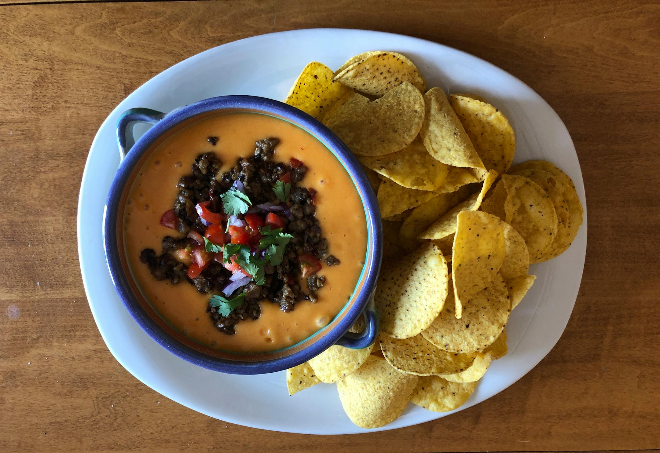 Meaty Nacho Dip gets its flavor from seasoned plant-based crumbles and a vegetable-based dip. Nicole Hvidsten, Star Tribune