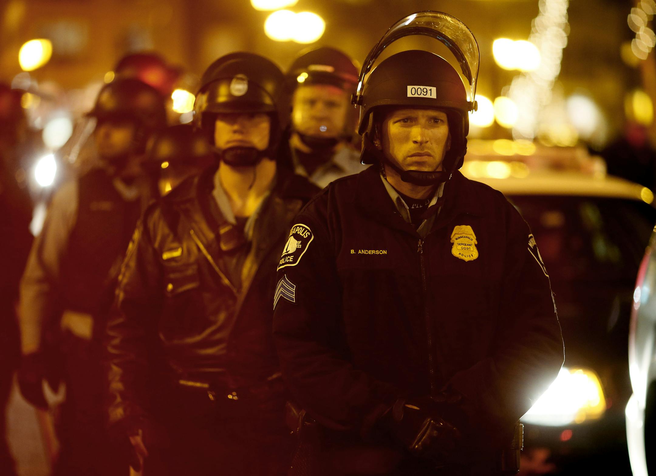 Police make a strong front at the University of Minnesota after the Gophers lost to Union Saturday April 12, 2014 in Minneapolis , MN. ]JERRY HOLT jerry.holt@startribune.com