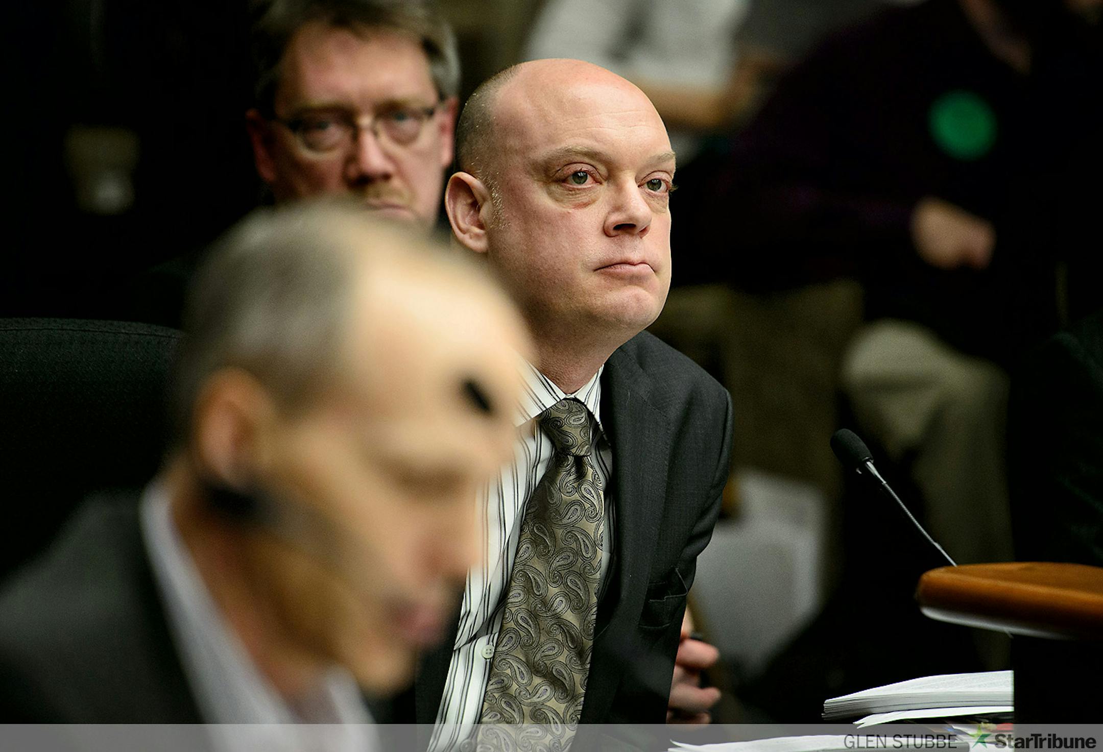 MNsure CEO Scott Leitz listened to a question from Rep. Rod Hamilton, R-Mountain Lake, foreground.        ] GLEN STUBBE * gstubbe@startribune.com Tuesday, February 17, 2015   Legislative Auditor James Nobles called MNSure "seriously flawed" and said it was "well intended but not well executed."