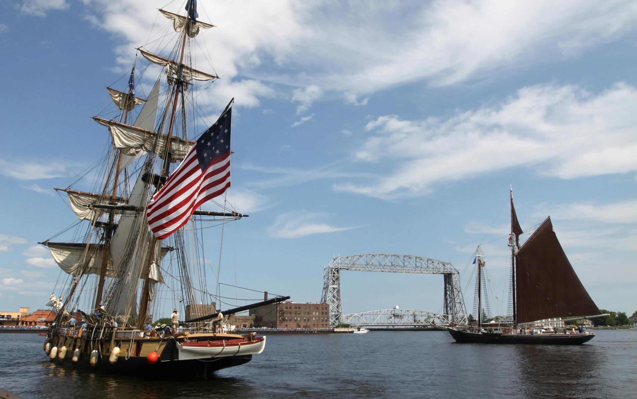 The Niagara and the Roseway get ready to dock in Duluth Harbor. The Bounty was the first tall ship to enter the harbor.