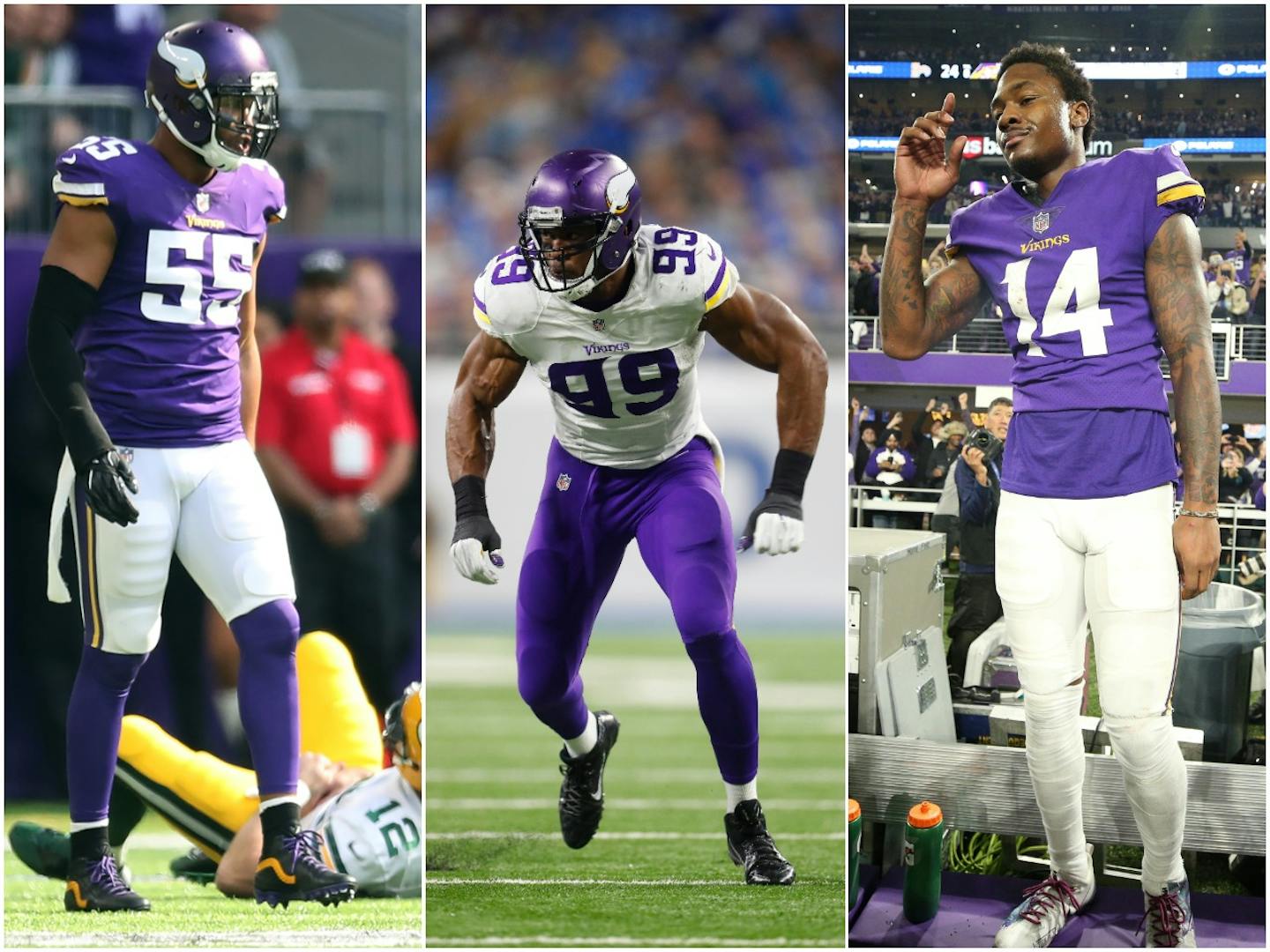 Anthony Barr (left to right), Danielle Hunter and Stefon Diggs are all in line for new contracts, putting pressure on the VIkings' Rob Brzezinski.