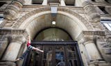 Sally Rousse, shown near the entrance of the Cowles Center, has created a new show celebrating the building.