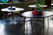 An empty classroom at an elementary school in Baltimore after closing during the coronavirus pandemic, April 14, 2020. Across the U.S., some large sch