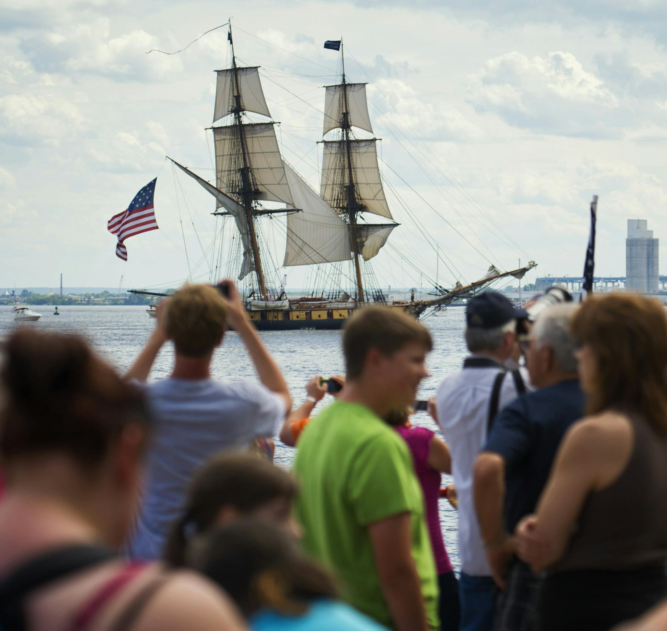 Nine tall ships, schooners, brigs and a barquentine came into Duluth Harbor Thursday, July 25, 2013 in the parade of ships for the start of Tall Ships Duluth 2013. Events go through Sunday. A full schedule can be found at VisitDuluth.com/TallShips2013. ] GLEN STUBBE * gstubbe@startribune.com ORG XMIT: MIN1307251659192494
