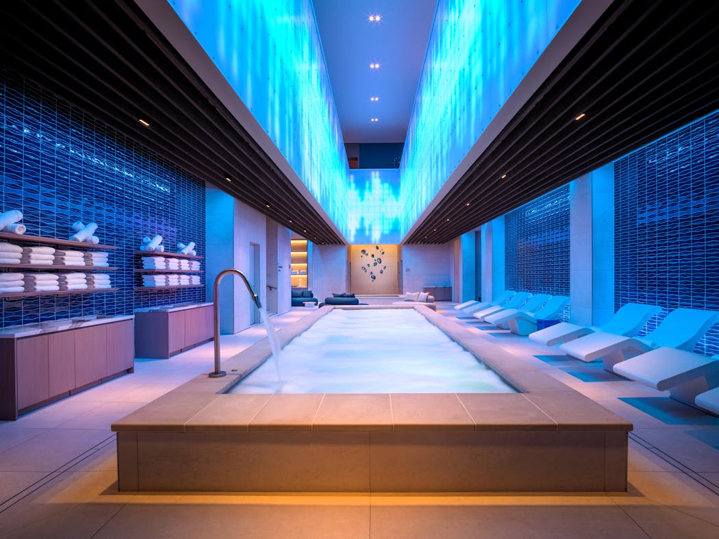 Coed wellness room at Fontainebleu's Lapis Spa, which also has a snow flurry-making machine among its amenities.