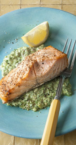 Mette Nielsen, Special to the Star Tribune A Very Green Yogurt Sauce dresses up salmon.