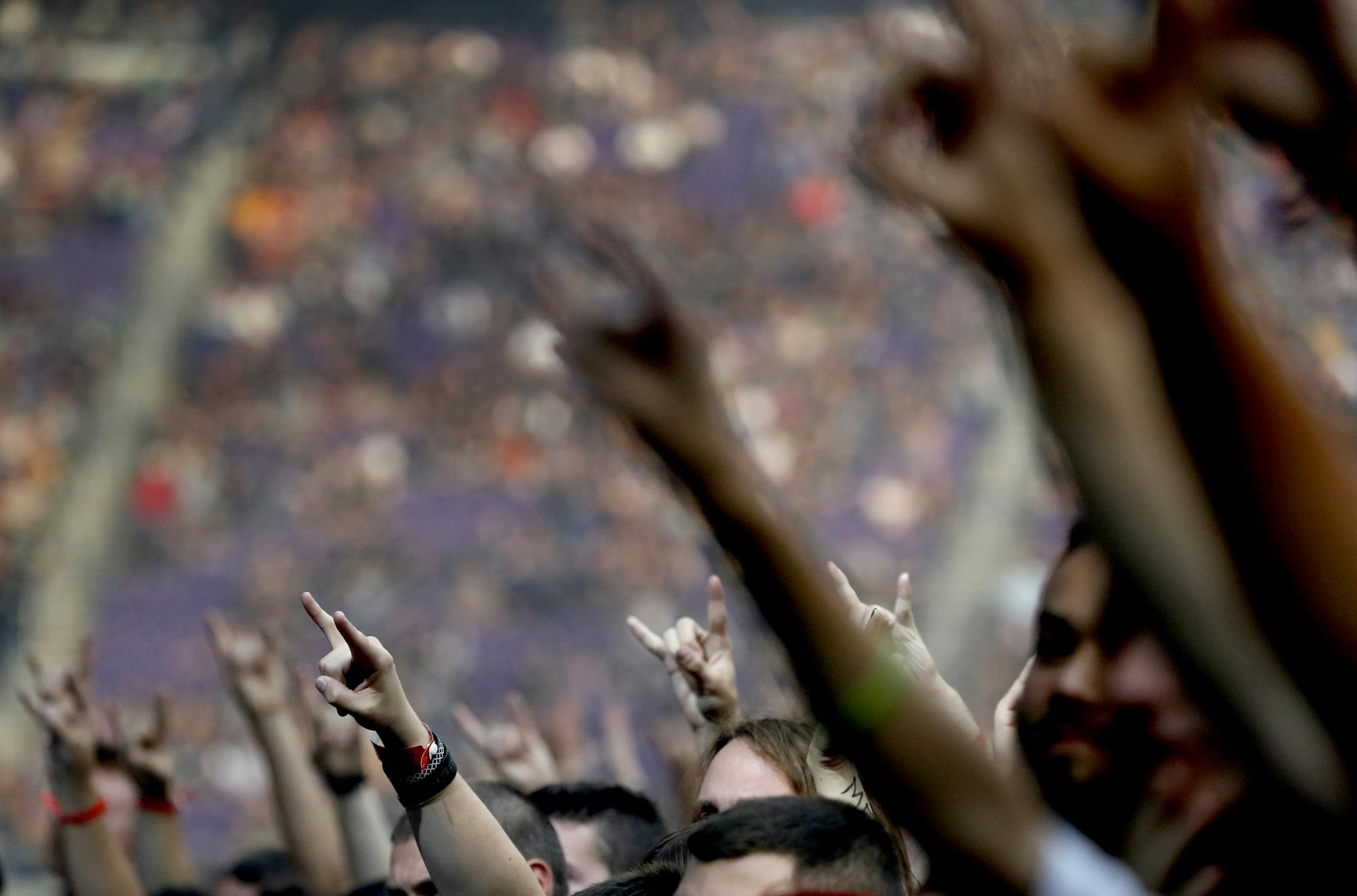 Fans watched Volbeat perform at US Bank Stadium on Saturday night.