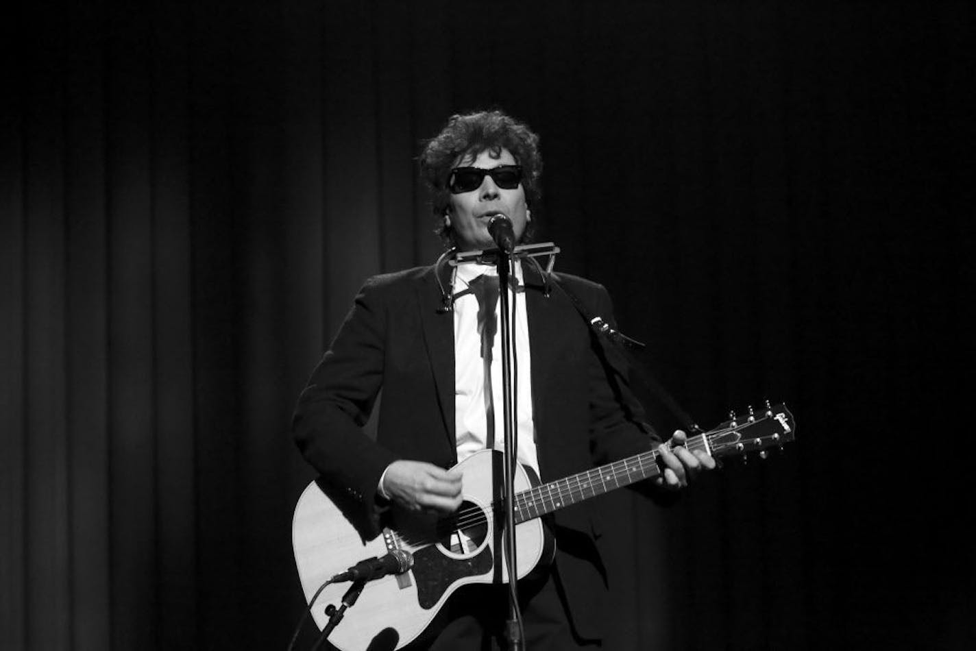 Jimmy Fallon as Bob Dylan performs "The Times They Are A-Changin'" from the Orpheum Theater in Minneapolis after the Super Bowl.