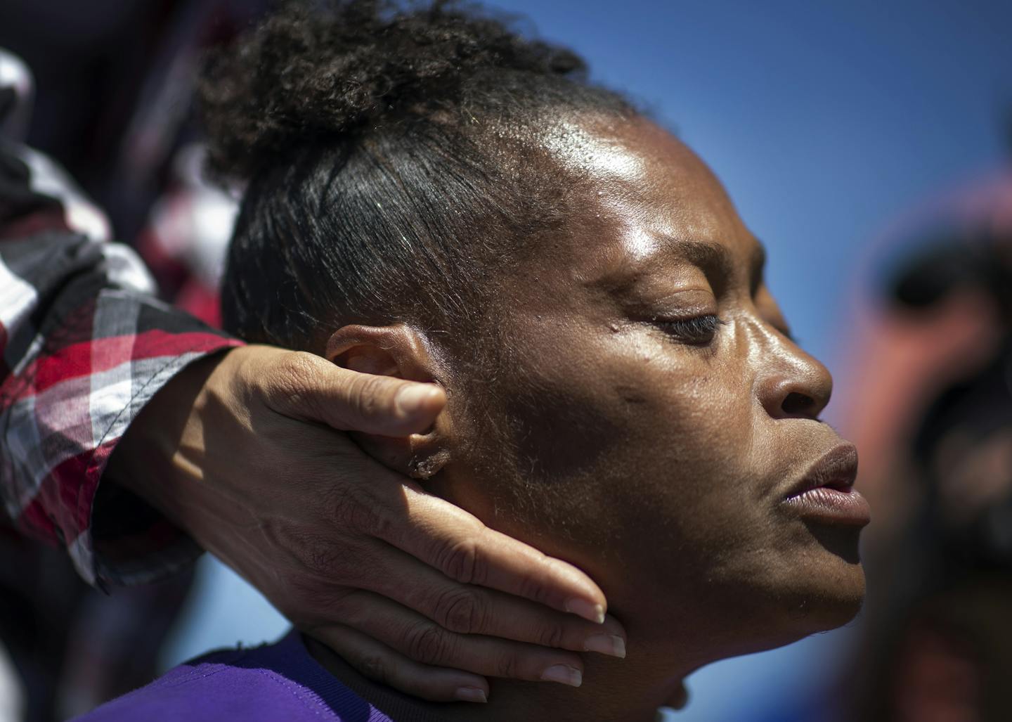 Amber Luna left consoled her aunt Janetta Watts as she spoke about her fianc&#xe9; Richard Smith who was injured when George Jensen 83, of Champlin driver of a van that plowed in to a bus shelter on Broadway Avenue N, near Lyndale Avenue Thursday July,11 2019 in Minneapolis, MN.] Jerry Holt &#x2022; Jerry.holt@startribune.com