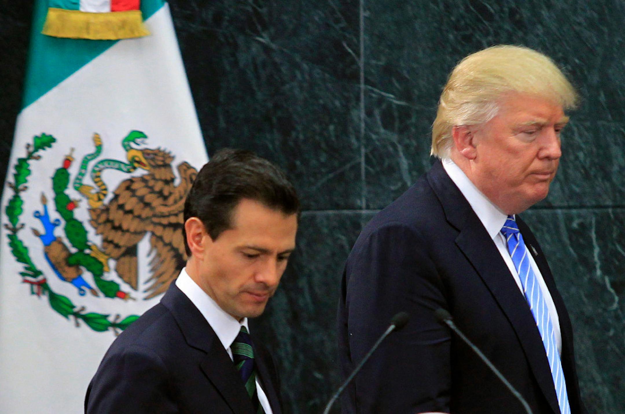 President Trump, right, with Mexican President Enrique Pena Nieto after their Aug. 31, 2016, meeting in Mexico City.