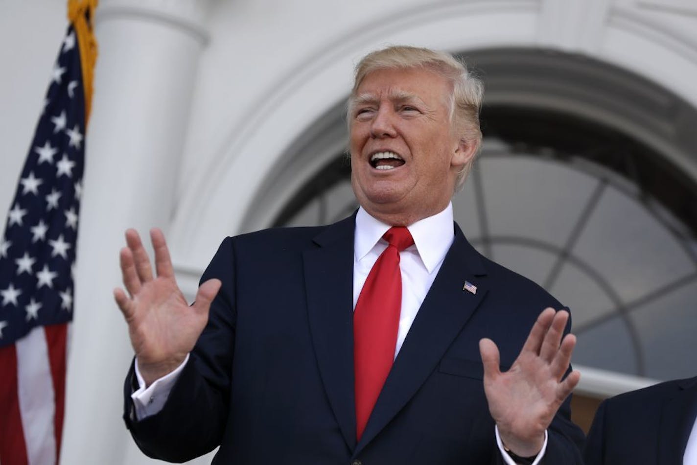 President Donald Trump speaks before a security briefing at Trump National Golf Club in Bedminster, N.J., Thursday, August 10, 2017,