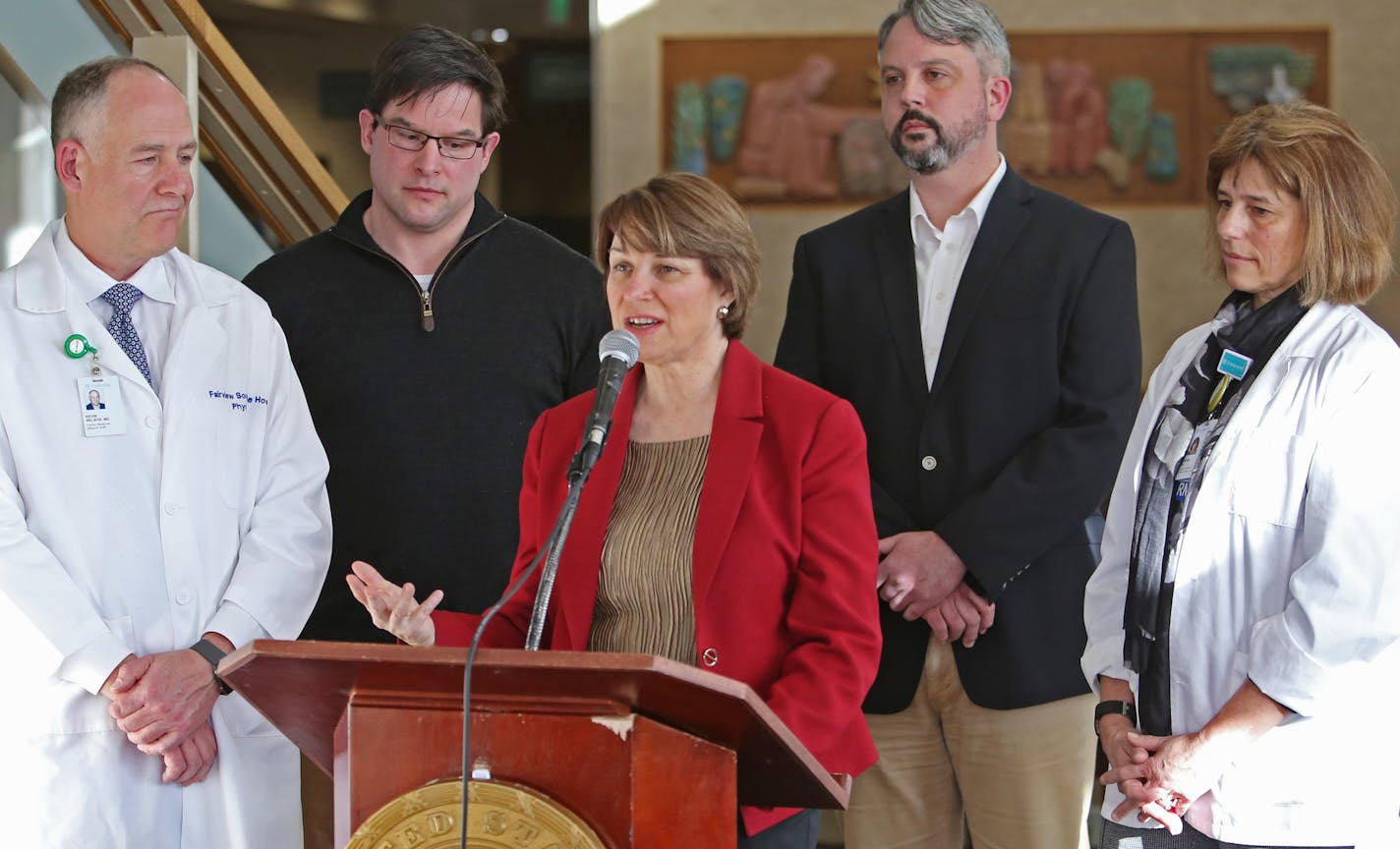 Sen. Amy Klobuchar addressed the flu season last week during a news conference at Fairview Southdale Hospital in Edina.