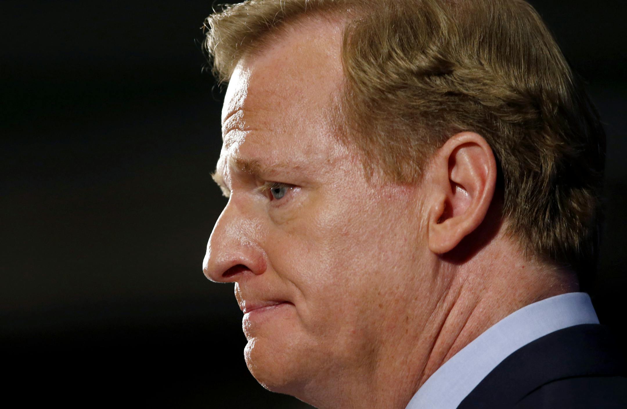NFL Commissioner Roger Goodell speaks during a news conference Friday, Sept. 19, 2014, in New York. Goodell says the NFL wants to implement new personal conduct policies by the Super Bowl. The league has faced increasing criticism that it has not acted quickly or emphatically enough concerning the domestic abuse cases. (AP Photo/Jason DeCrow)