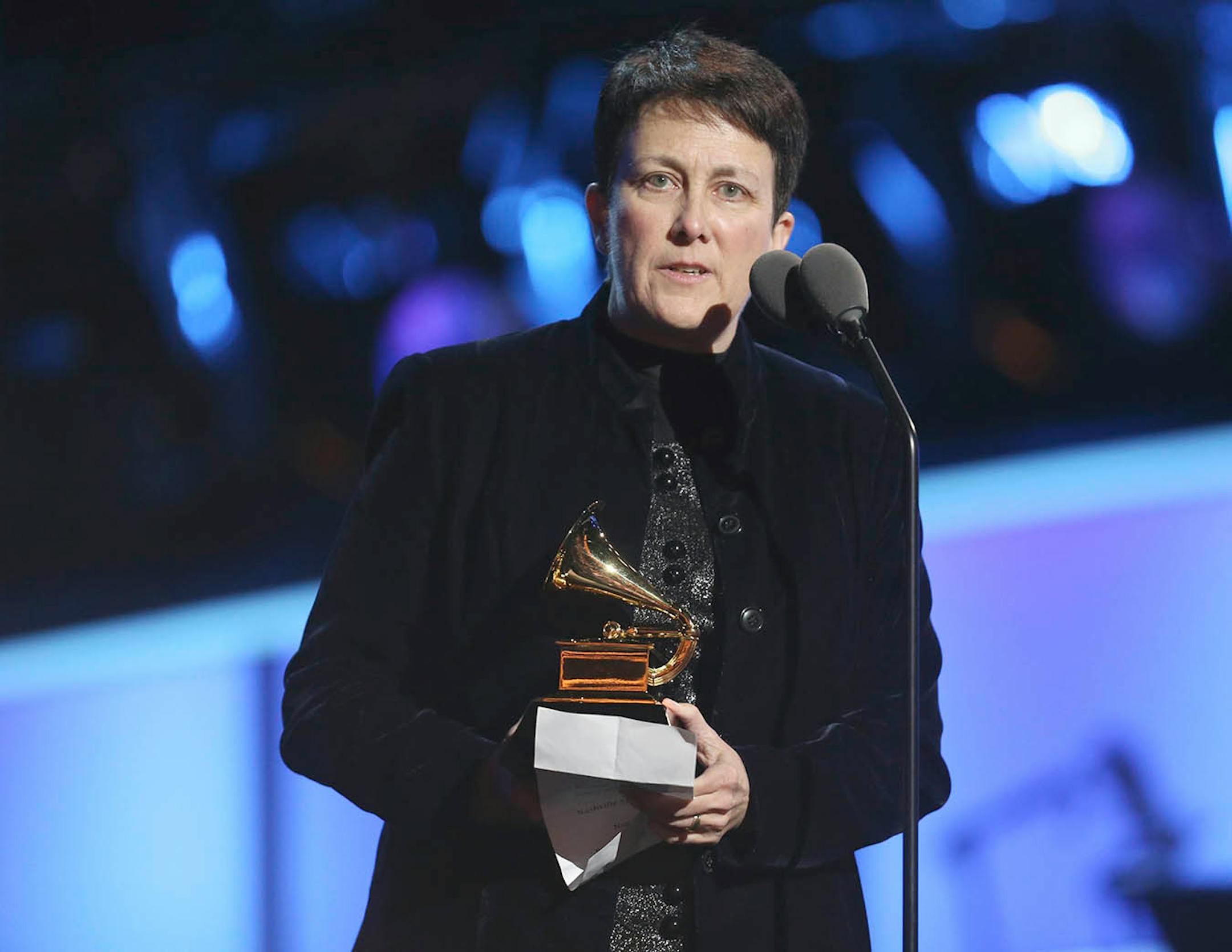 Jennifer Higdon accepts the best contemporary classical composition award for "Viola Concerto" at the 60th annual Grammy Awards at Madison Square Garden on Sunday, Jan. 28, 2018, in New York.