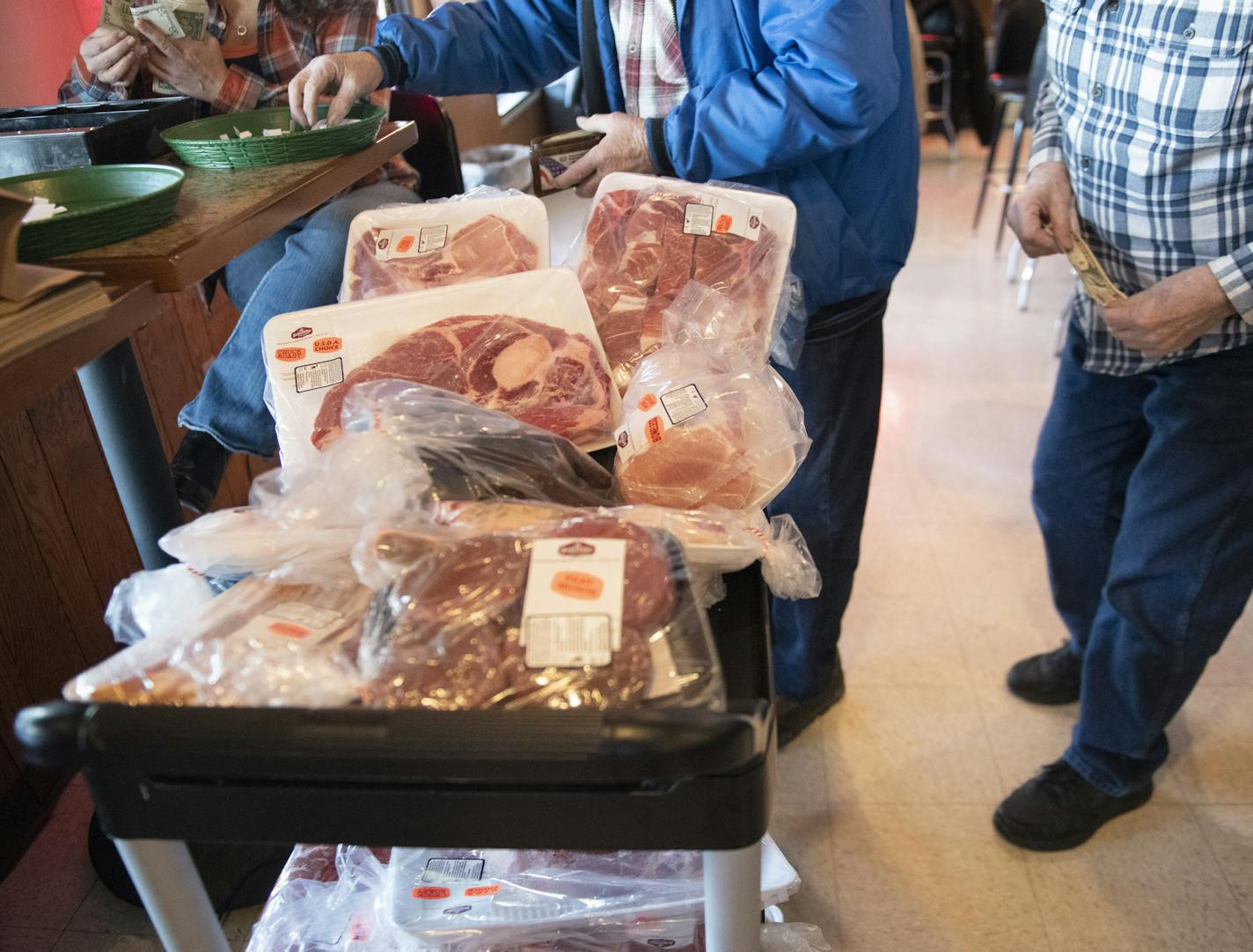 Meat that was up for raffle sat waiting to be claimed. ] COURTNEY DEUTZ &#x2022; courtney.deutz@startribune.com on Friday, Feb. 15, 2019 at V.F.W. Post 494 in Crystal, Minnesota. Meat raffles take place at various locations across the state of Minnesota.