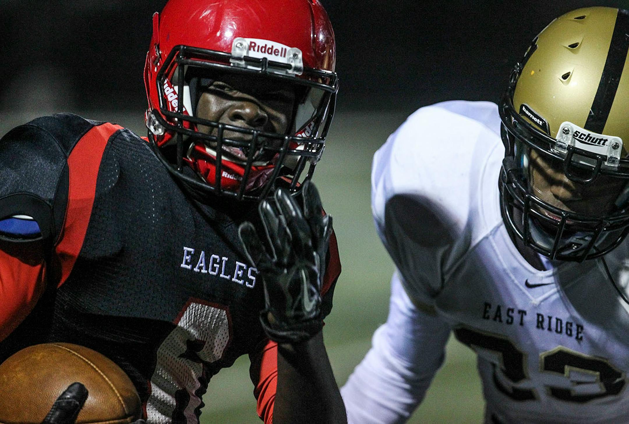 Eden Prairie and Maple Grove are scheduled to play in Edina on Friday night for a Class 6A Prep Bowl berth. The Minnesota State High School League is considering moving games to sites where field conditions and weather could be better. Pictured is Eden Prairie's J.D. Spielman (6) in his team's quarterfinal against East Ridge.