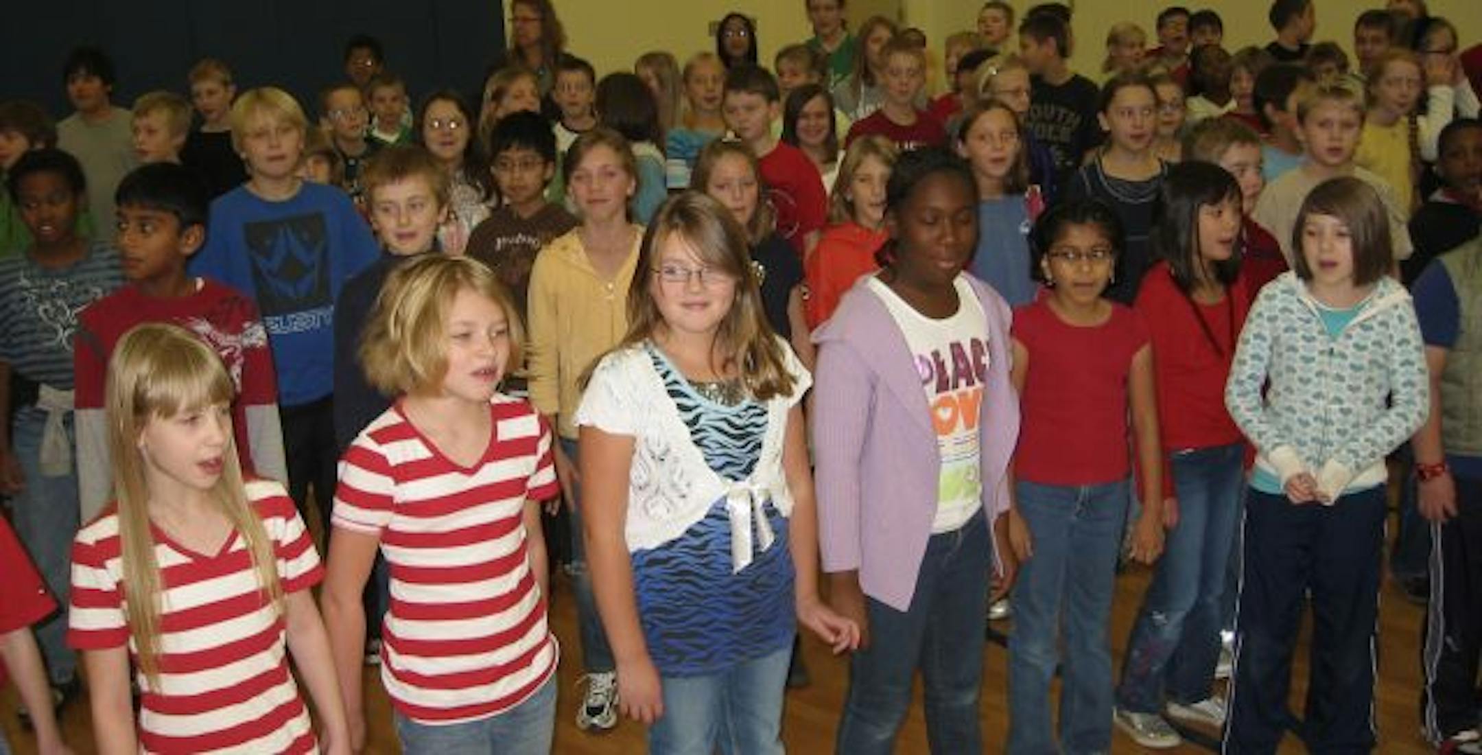 Photo provided by Julie Lipelt, Library Media Specialist, Island Lake Elementary.Shown here: Island Lake Elementary kids performed songs for veterans on Wednesday, Nov. 11, 2009