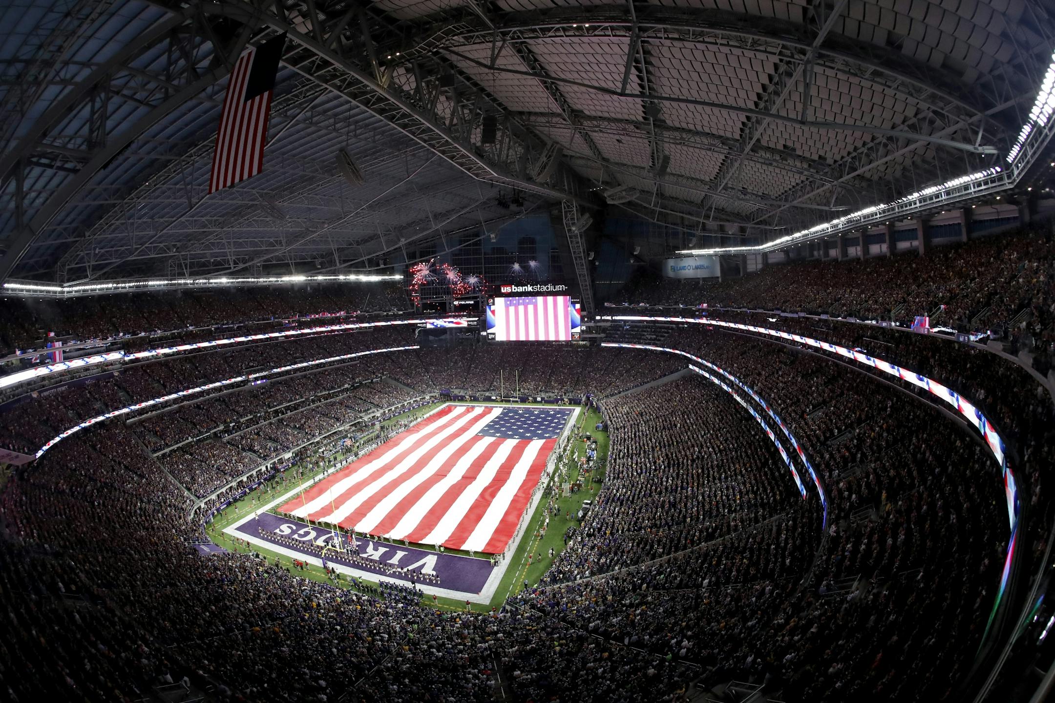Jordin Sparks sang the National Anthem before the start of Sunday night's game at US Bank Stadium between the Minnesota Vikings and Green Bay Packers.