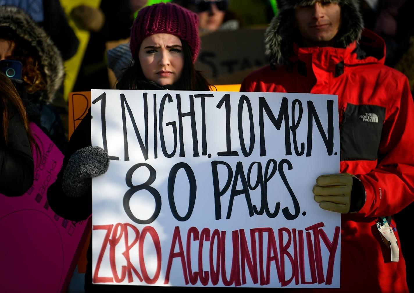 Lauren Wetzsteon, a journalism student at the University of Minnesota, was one of roughly 200 demonstrators speaking out against sexual abuse and rape culture outside TCF Bank Stadium Saturday afternoon.