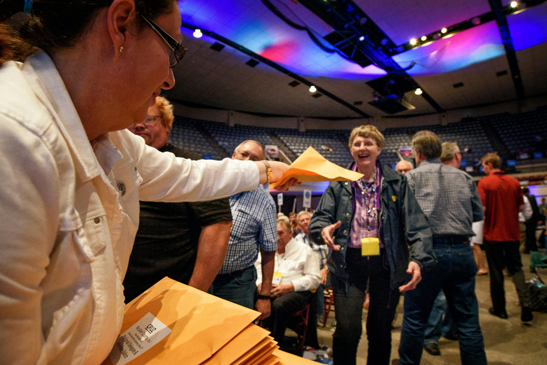 Delegate Carol Stevenson distributed ballots to elect delegates to represent Minnesota at the national convention in Cleveland. ] GLEN STUBBE * gstubbe@startribune.com Saturday, May 21, 2016 DULUTH -- GOP activists gathered at the state Republican convention convene on Saturday to finalize the slate of national delegates headed to Cleveland in July for the national convention. It could bring a clash between pro- and anti-Trump forces within the Republican tent.