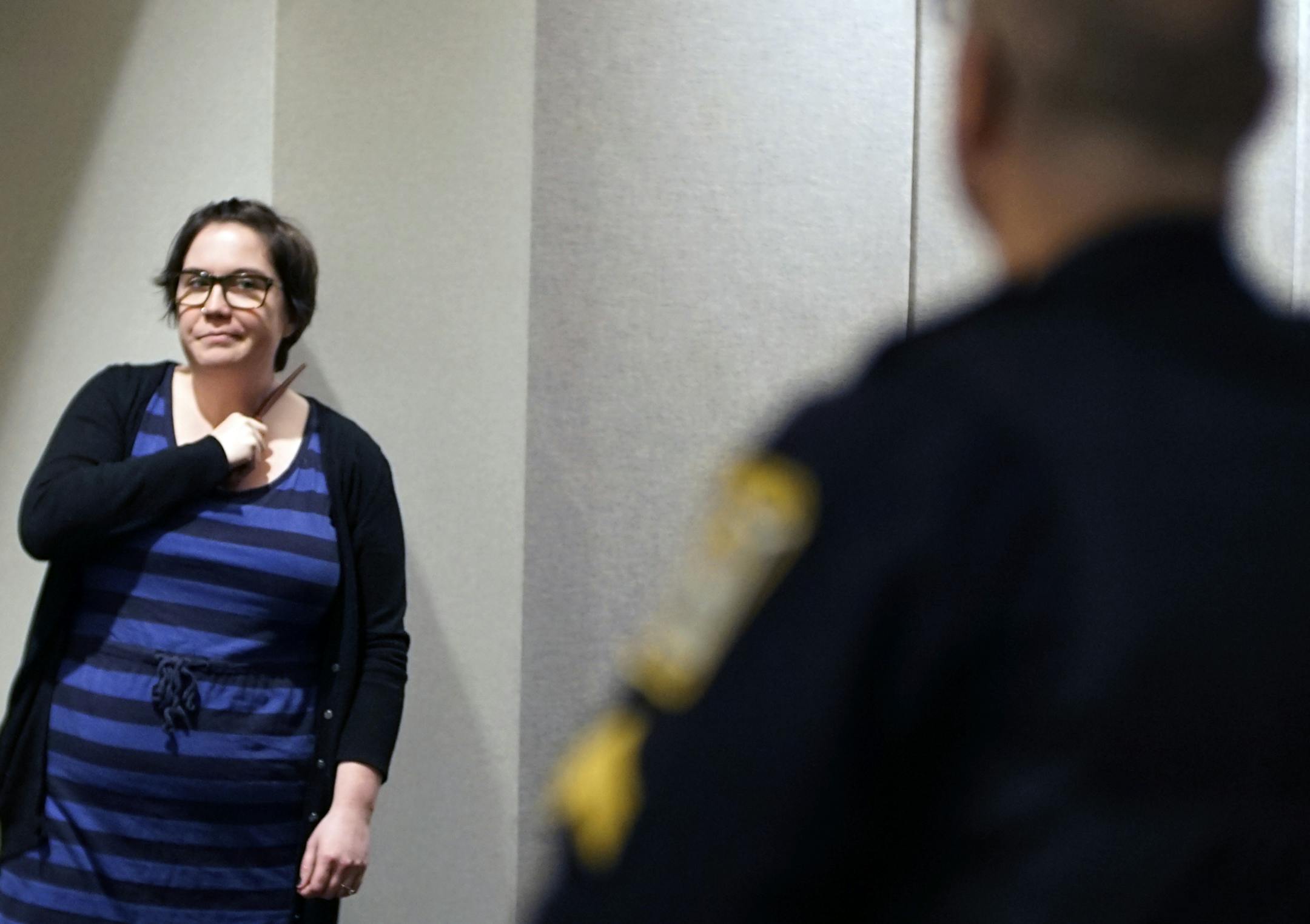 Casey Haeg portrayed a woman suffering from depression threatening to kill herself. Maple Grove Police Department and other agencies met at the Maple Grove Government Center for the weeklong crisis intervention training program through the Minnesota CIT Officer's Association. This is length of training recommended by the Barbara Schneider Foundation whose goal is to eliminate the criminalization of people with mental illness through positive training and education. ] Richard Tsong-Taatarii/rtson