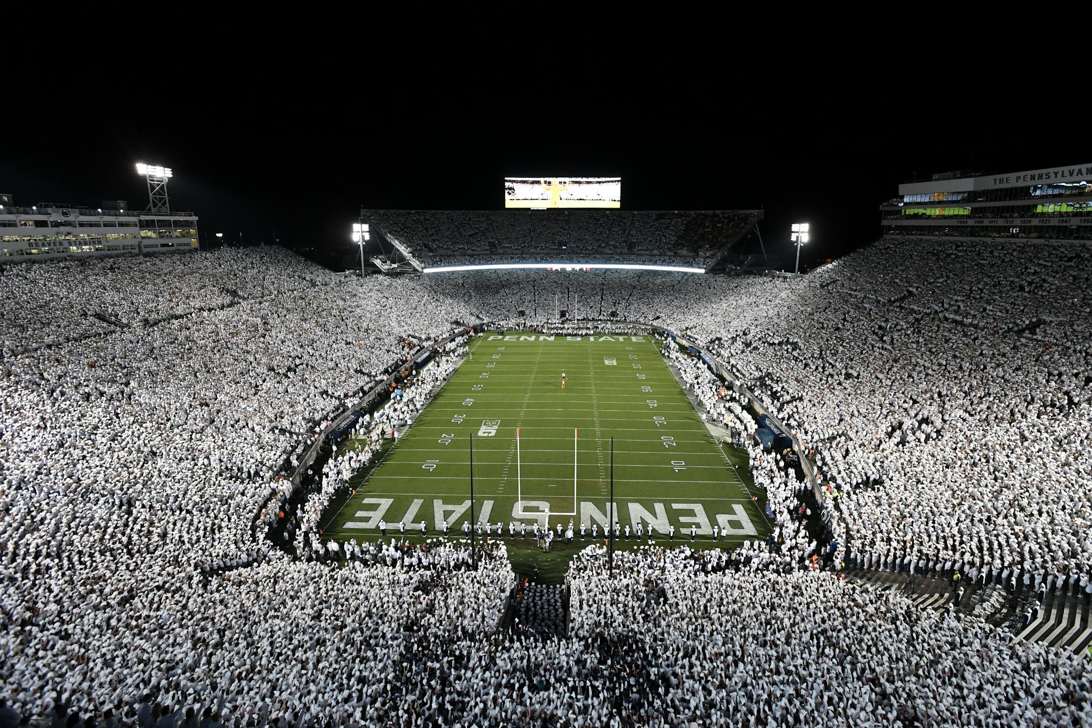 Penn State gets ready to take the field for their NCAA college football game against Minnesota amidst a "Whiteout" crowd at Beaver Stadium, Saturday, Oct. 22, 2022, in State College, Pa. (AP Photo/Barry Reeger)