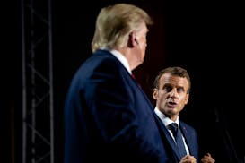 President Emmanuel Macron of France speaks during a joint news conference with President Donald Trump at the G7 summit in Biarritz, France, on Monday,