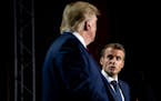 President Emmanuel Macron of France speaks during a joint news conference with President Donald Trump at the G7 summit in Biarritz, France, on Monday,