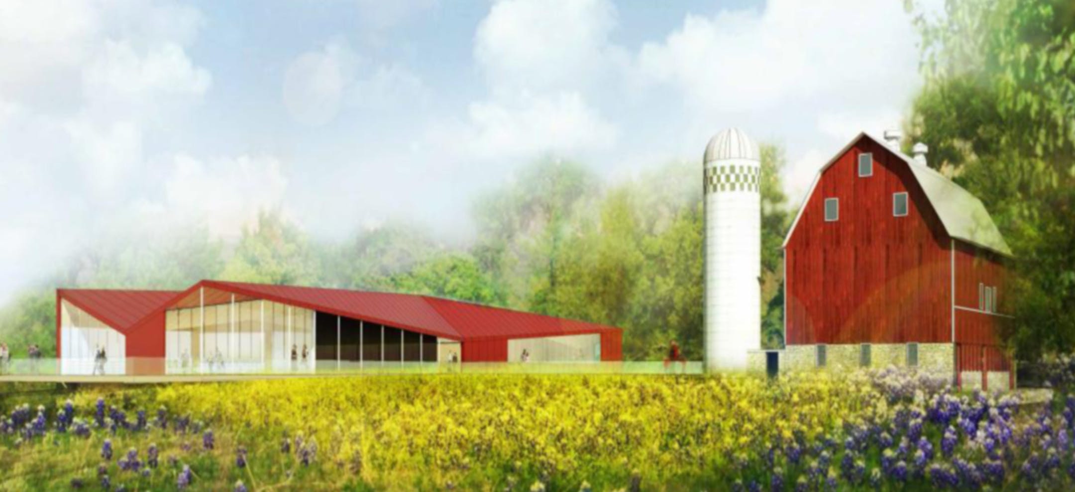 Proposed Tashjian Bee and Pollinator Discovery Center, which will be located near the Arboretum's iconic Red Barn