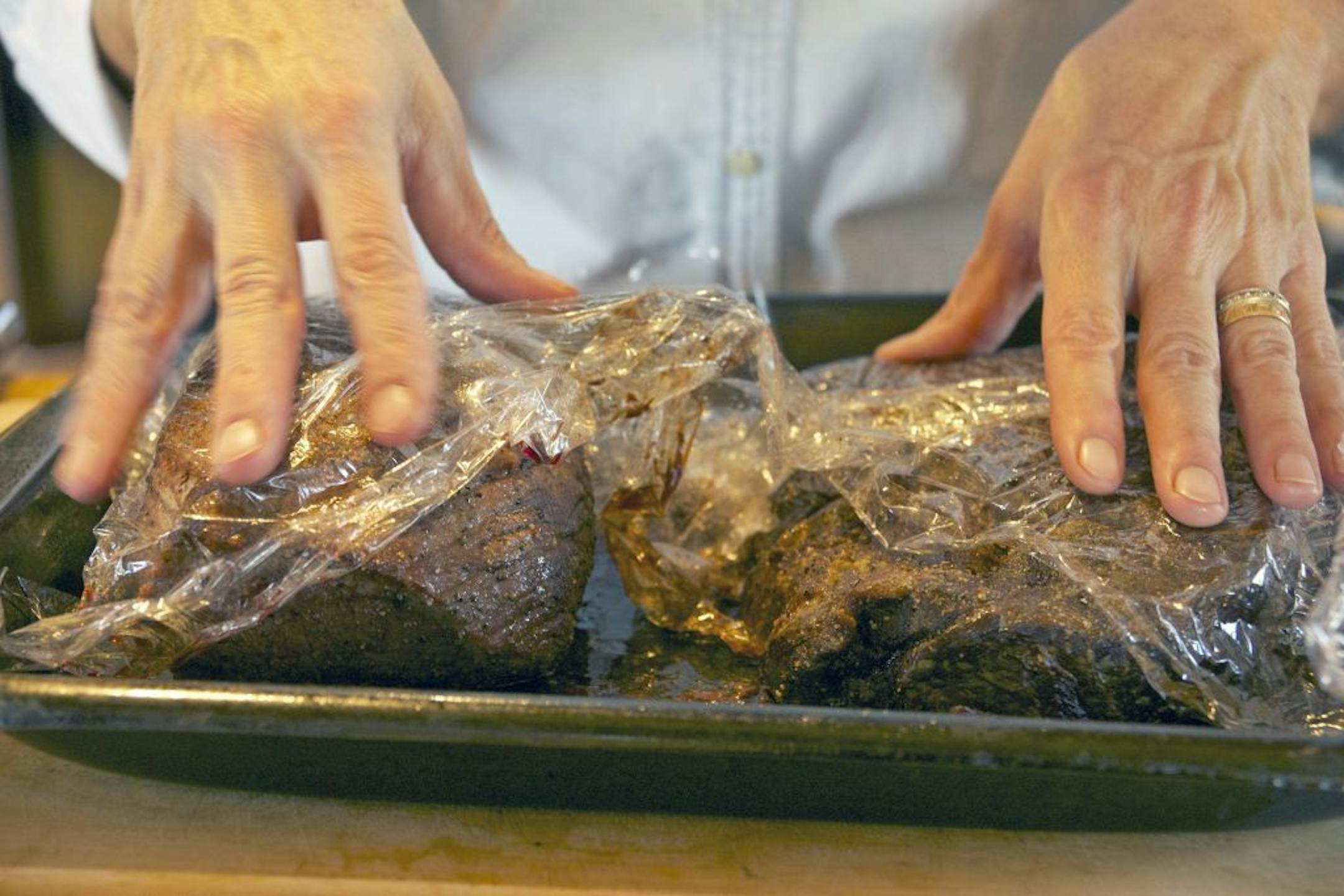 Jill and Dan O�Brien, partners in Wild Idea Buffalo Company, are always testing new bison recipes.