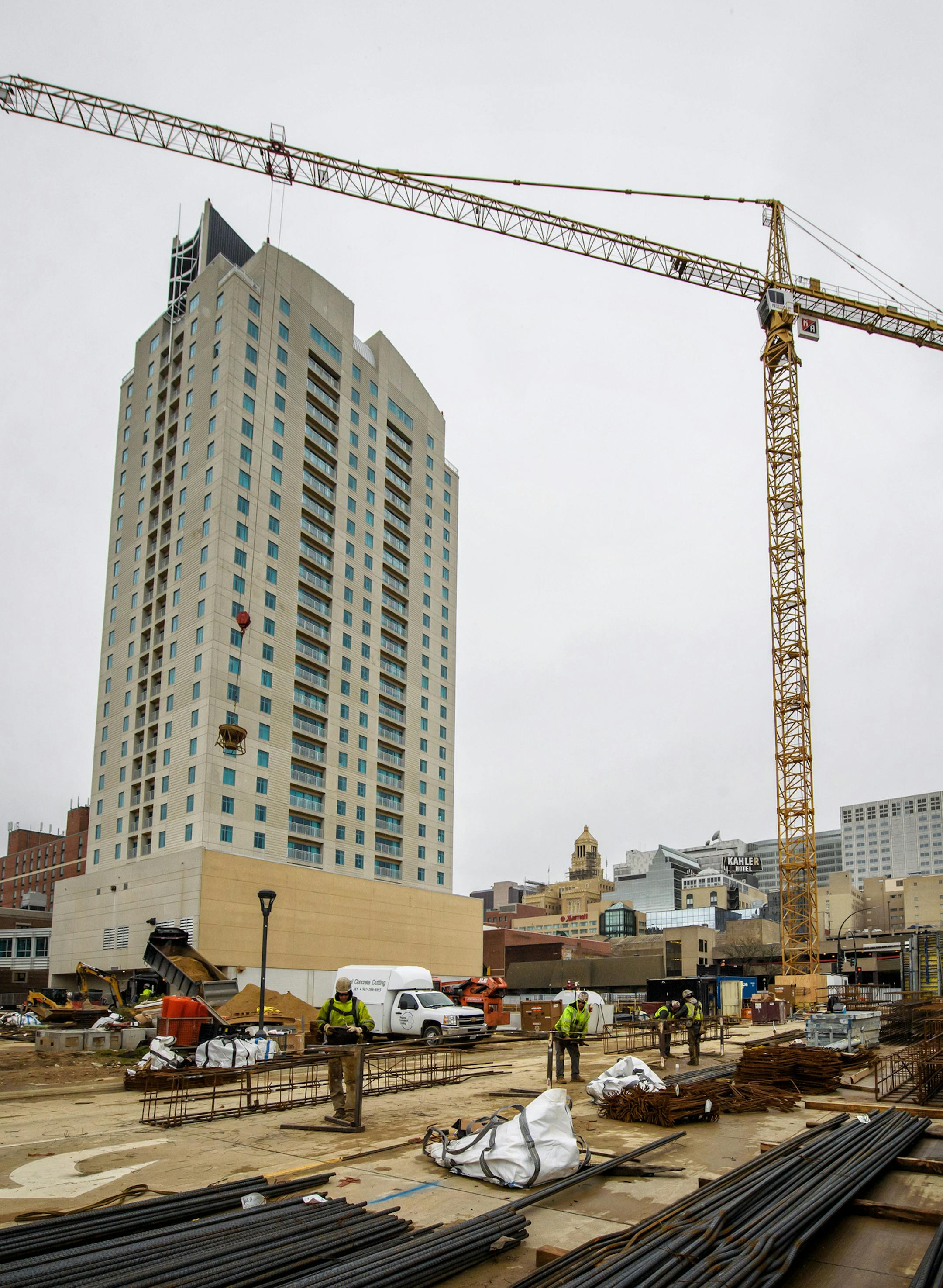Construction site of a 20-story Titan Hilton is one of the first projects built under Rochester’s DMC initiative. It is a Titan Development project being built by Kraus-Anderson Construction. ] GLEN STUBBE • glen.stubbe@startribune.com Thursday April 27, 2017 Now comes the dirty work. After two years of planning, private investment and clearing the hurdle for $585 million in state aid, the long-awaited Destination Medical Center building boom in Rochester is kicking in. Its modest