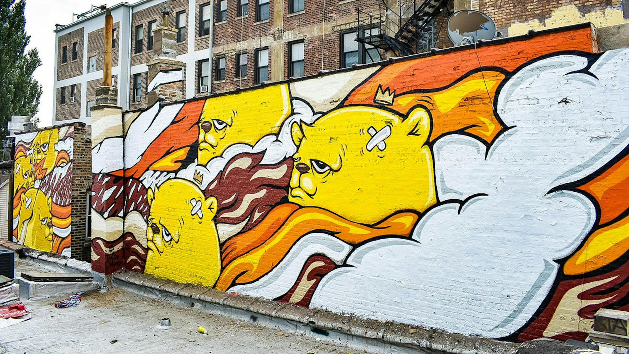 A mural by artist JC Rivera is shown at the Paulina Brown Line "L" station in Chicago this month. It was removed 2 weeks later by Chicago Streets and Sanitation as graffiti.