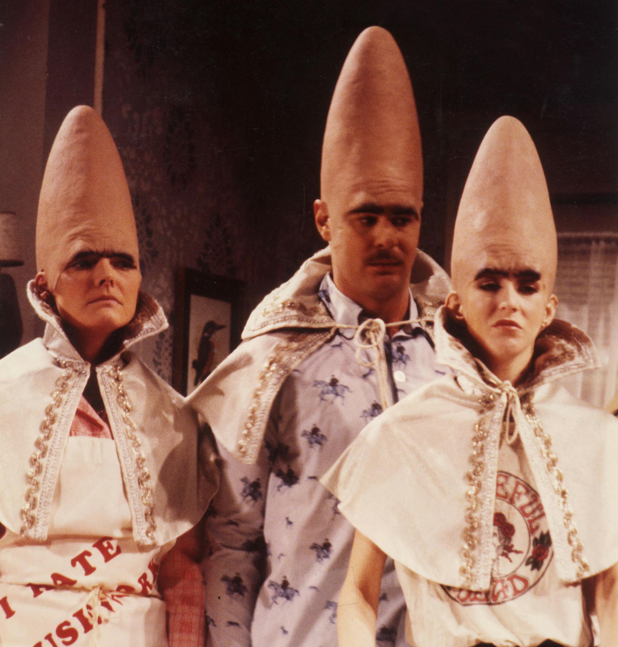 From left to right: Jane Curtin, Dan Aykroyd, and Laraine Newman as the Coneheads, on the television show "Saturday Night Live." File photo.