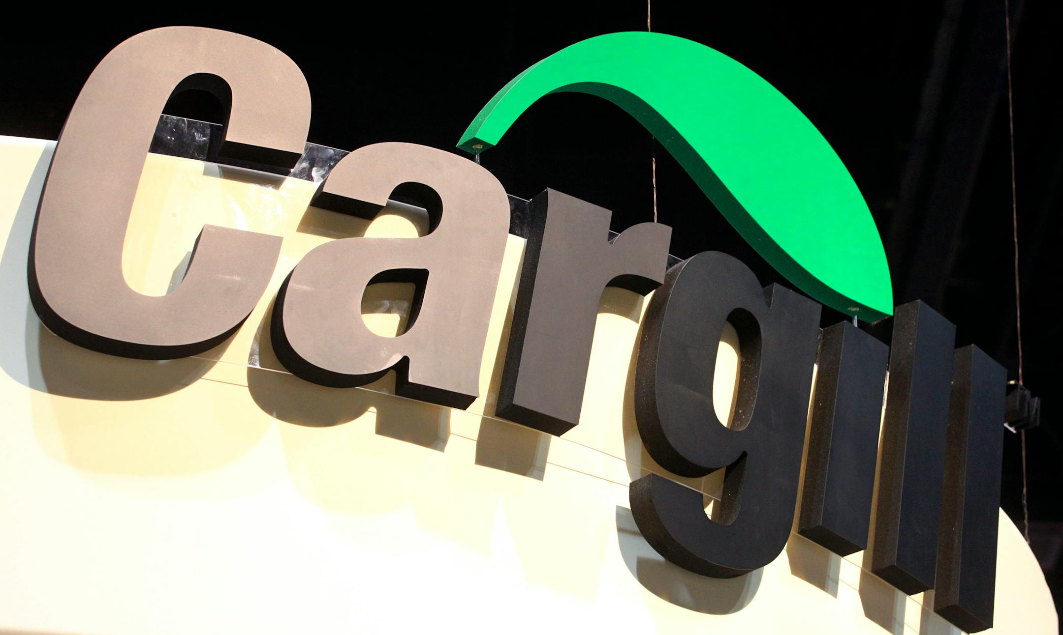 Signage for Cargill Inc. is displayed at their booth at the Institute of Food Technologists Annual Meeting & Food Expo In Chicago, Illinois, U.S., on Monday, July 19, 2010. The meeting brings together professionals from the science and business sectors of the food industry to learn about the newest trends and products. Photographer: Tim Boyle/Bloomberg