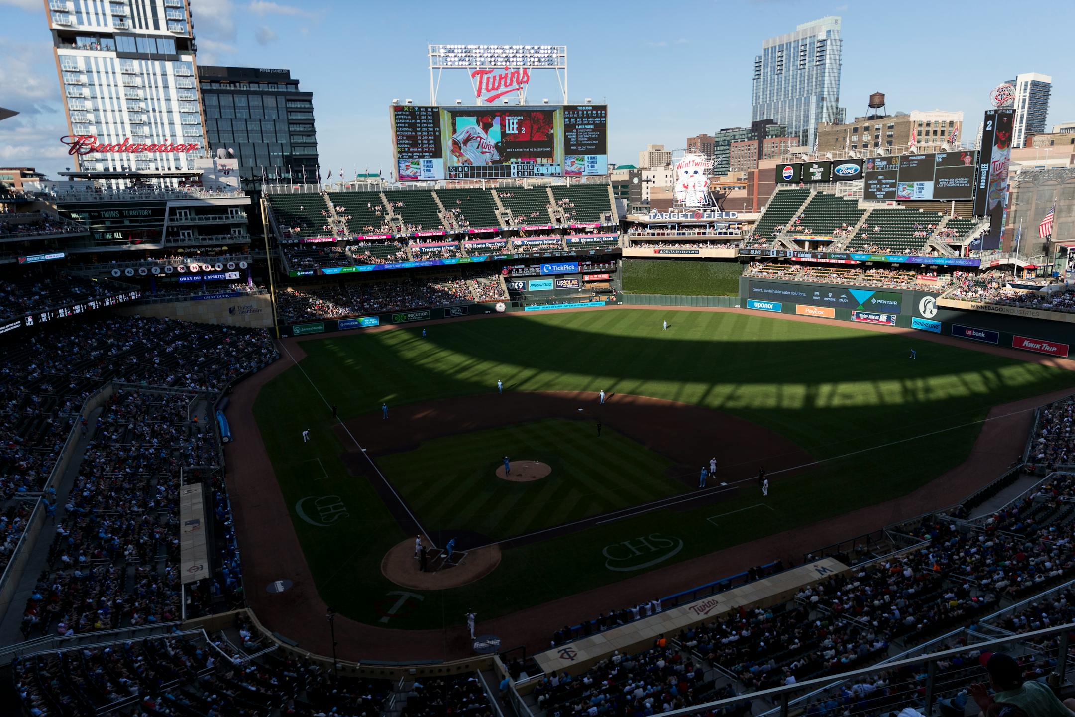 The Minnesota Twins play against the Kansas City Royals at Target Field in Minneapolis on Aug. 9.