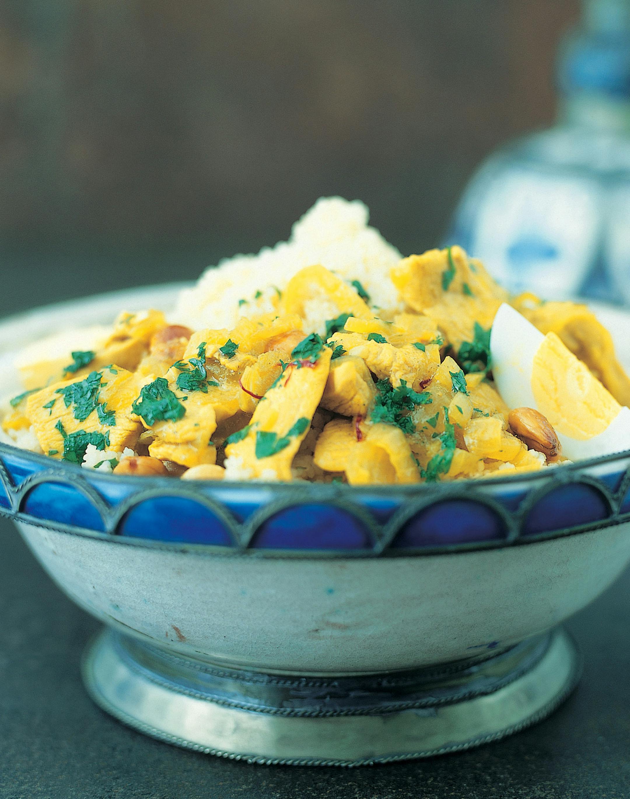 Moroccan Chicken, Egg and Almond Tagine, from "Just One Pot" by Lindsey Bareham.