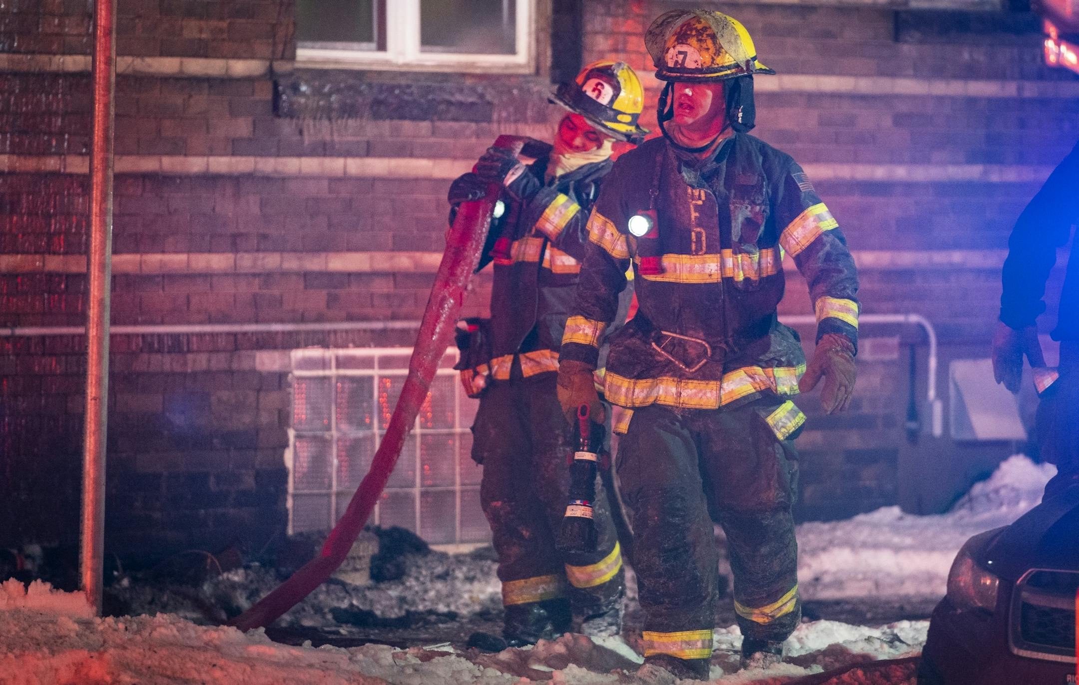 The Minneapolis Fire Department fought a two-alarm blaze at a four-story apartment building in the 300 block of East 19th Street in Minneapolis.