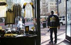 A shop selling Super Bowl 50 merchandise in Super Bowl City, a temporary 10-acre village at the foot of Market Street in San Francisco, Jan. 26, 2016.