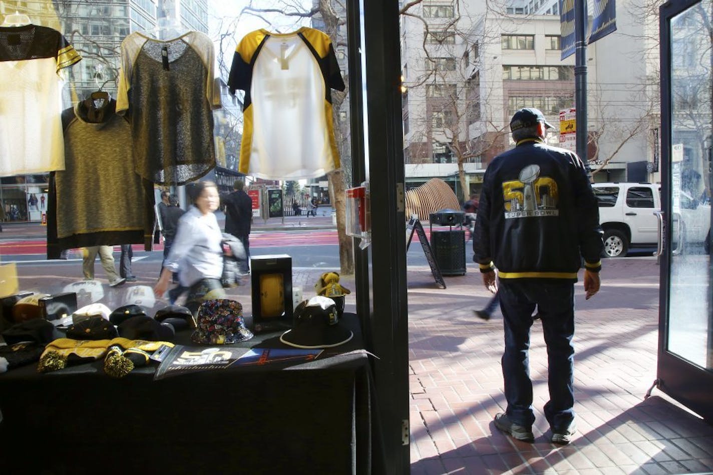 A shop selling Super Bowl 50 merchandise in Super Bowl City, a temporary 10-acre village at the foot of Market Street in San Francisco, Jan. 26, 2016. In a city already split over gentrification, housing prices and the technology industry�s influence on local government, even the nation�s biggest party has become a battleground.