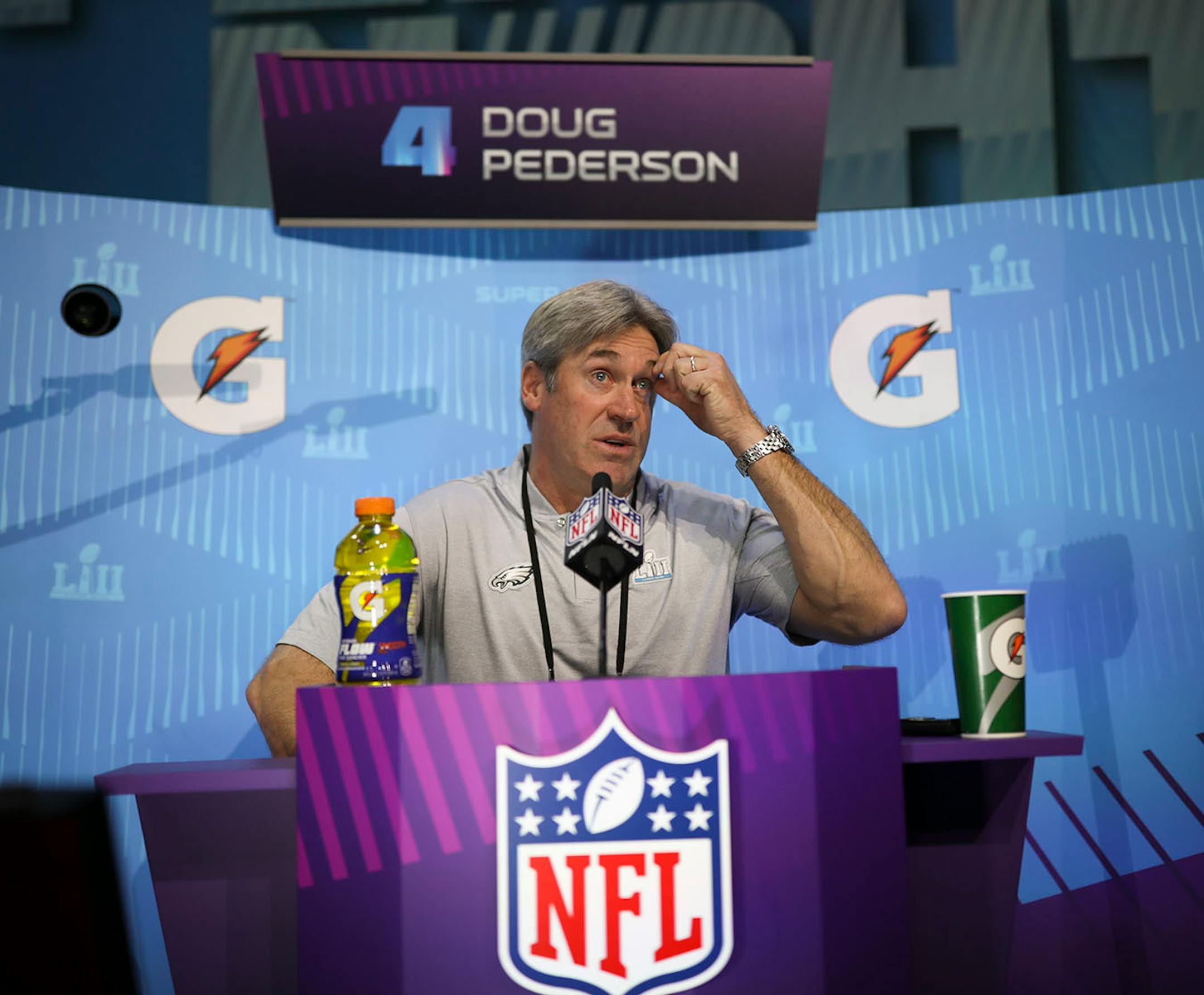 Eagles' head coach Doug Pederson answered questions during the team's media availability on Opening Night.