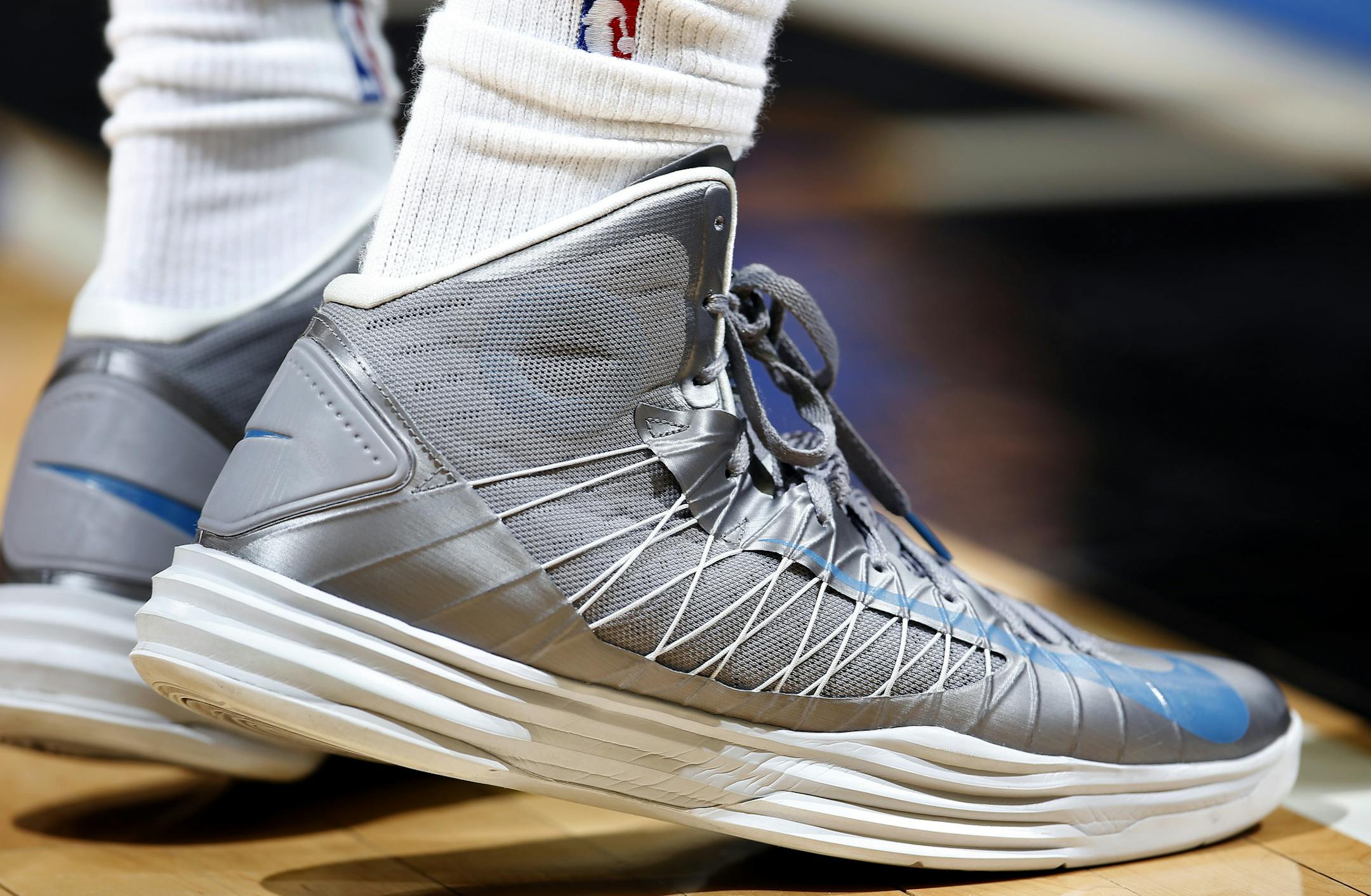 Minnesota Timberwolves forward Derrick Williams (7) basketball shoes. ] CARLOS GONZALEZ cgonzalez@startribune.com - February 24, 2013, Minneapolis, Minn., Target Center, NBA, Minnesota Timberwolves vs. Golden State Warriors