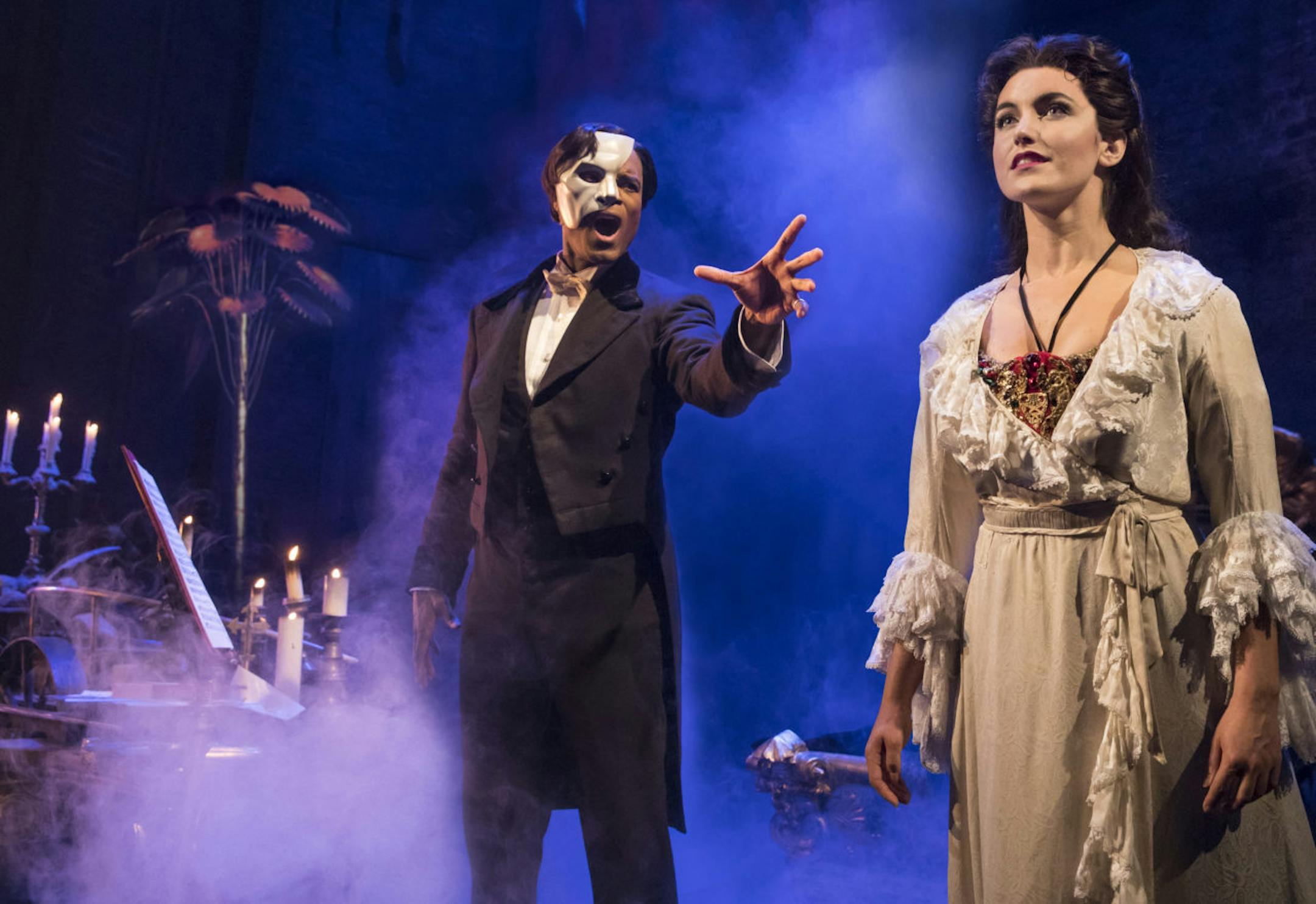 There's music and it's night, so this must be the Phantom (Derrick Davis) and the objection of his obsession, Christine (Eva Tavares). (Photo by Matthew Murray)