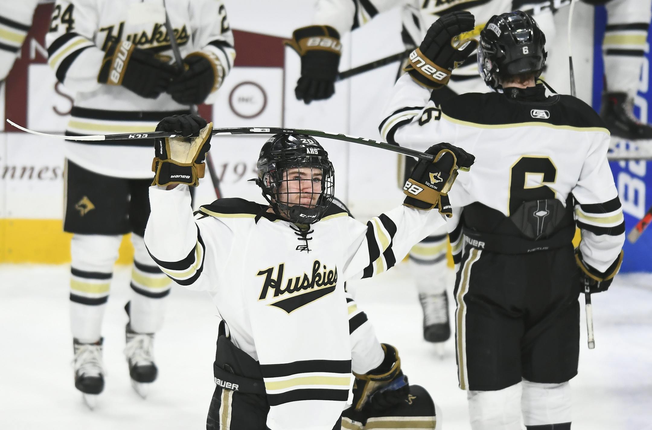Andover forward Michael Clough (20) was dejected following his team's quarterfinal loss to St. Thomas Academy. ] Aaron Lavinsky &#x2022; aaron.lavinsky@startribune.com Andover played St. Thomas Academy in a Class 1A state tournament quarterfinal game on Thursday, March 5, 2020 at the Xcel Energy Center in St. Paul, Minn.