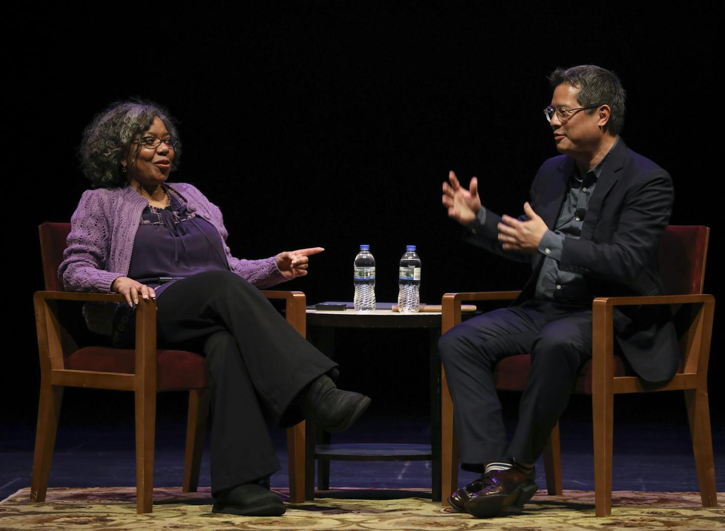 Daphne Brooks and Jeff Chang discussing Prince's legacy Monday evening at Northrop Auditorium. ] JEFF WHEELER &#xef; jeff.wheeler@startribune.com The symposium "Prince From Minneapolis" began Monday night, April 16, 2018 with a keynote speech by Jeff Chang of Stanford University at Northrop Auditorium on the U of M campus in Minneapolis. His talk was titled "Keep The Children Free: Prince on the Frontline of Post-Civil Rights America." A response was given by Yale University professor Daphne Bro