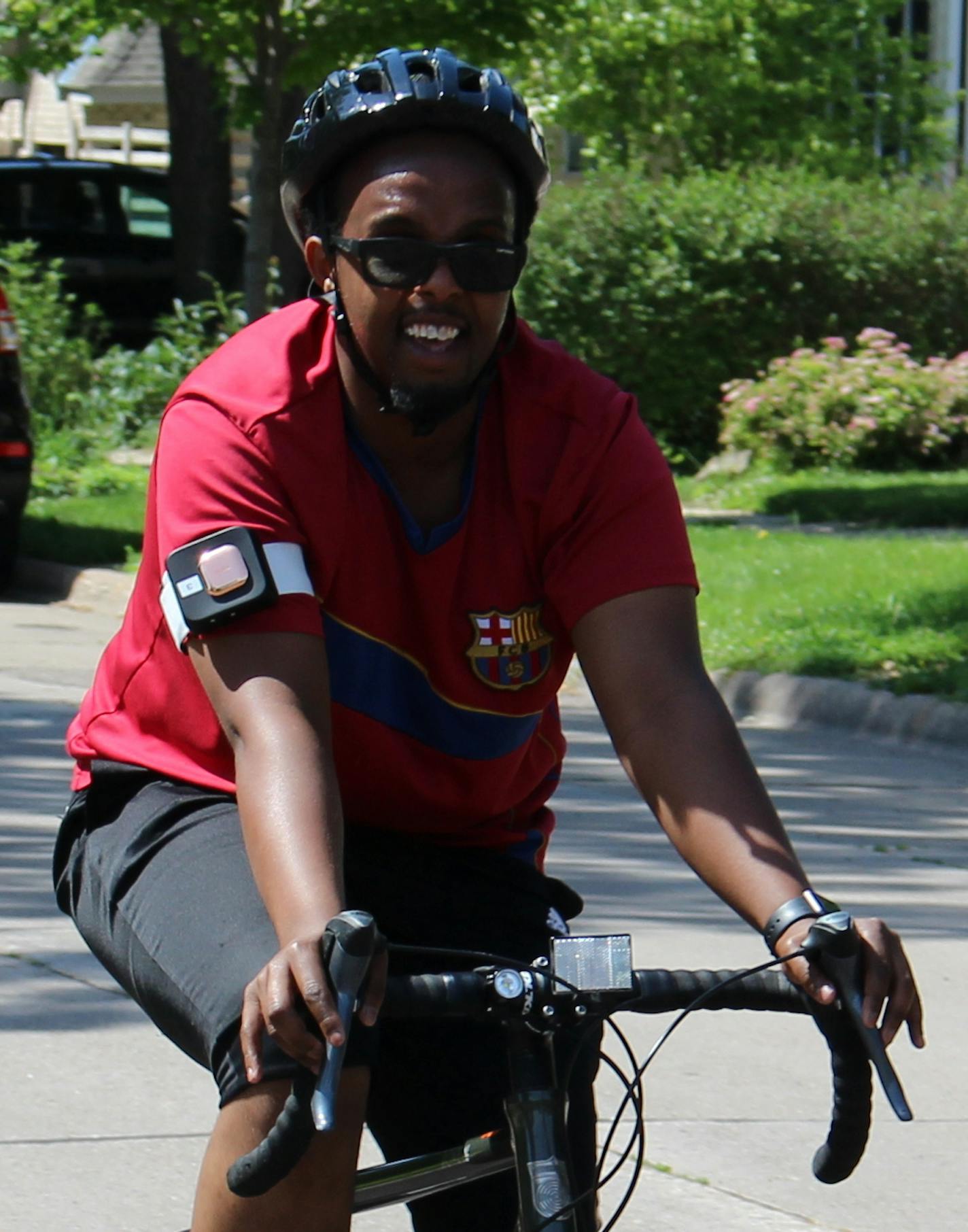 Minneapolis Health Department employee Ahmed Hashi rode through northeast Minneapolis wearing an air quality monitor.