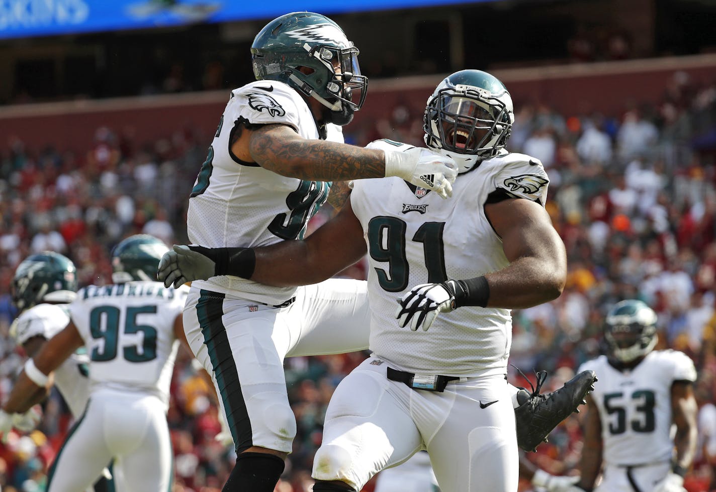 Fletcher Cox, right, is compared to Ndamukong Suh and Albert Haynesworth. "Those guys are similar in that they're not one-trick ponies," coordinator Jim Schwartz said.